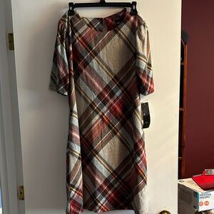 Plaid Midi Dress - Red and Gray